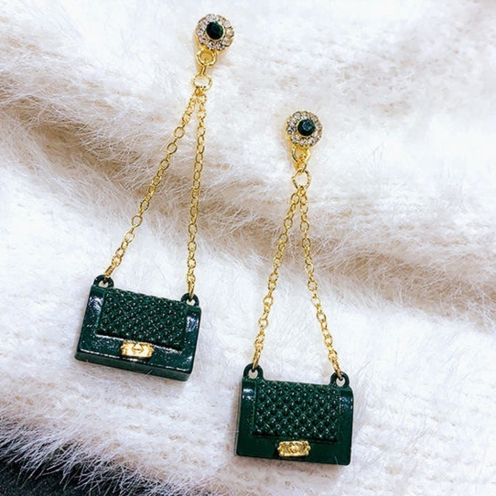 *AUSHA* Green Small Purse Bag Pendant Fashion Earrings
